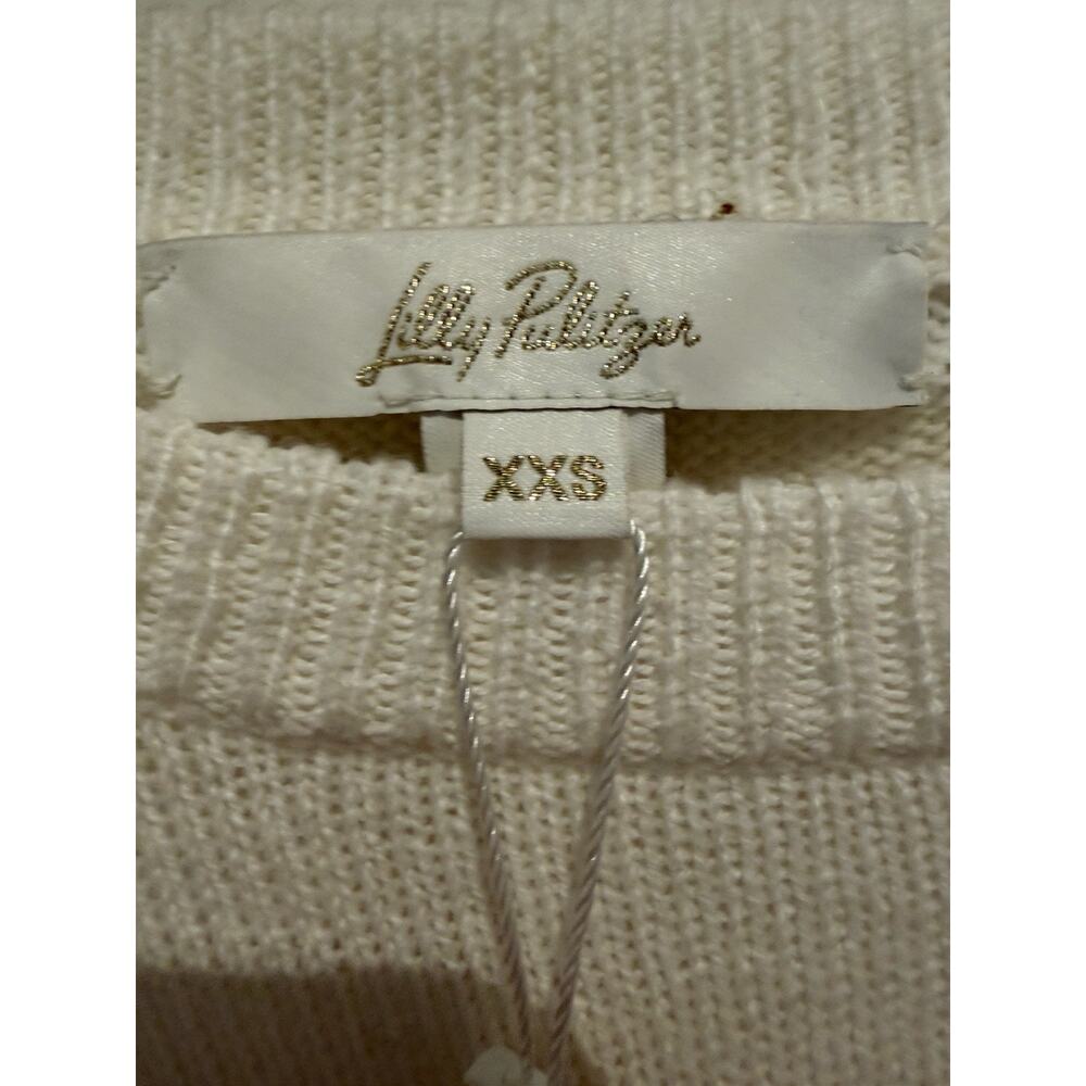 Lilly Pulitzer Kyren Sweater XXS White Tan Stripe Cotton Blend Embroidered $148 - Picture 4 of 9